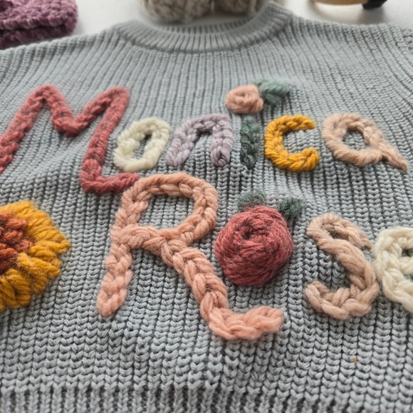 Custom name sweater- knitting  sweater on we do custom hand embroidery - Picture 5 of 6